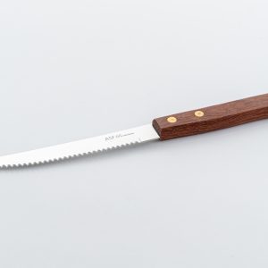 4.5" Steak Knife - 1mm thickness 12 pcs (Blade: 3CR13 Stainless Steel, Taper Grind, Hairline Finish. Handle: Hard Wood w/2 Brass Rivets, Half Tang)