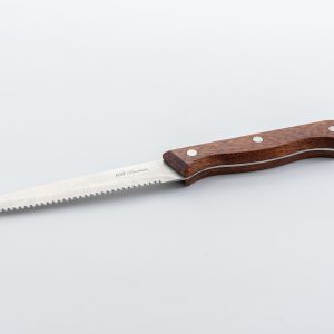 5" Steak Knife - 1.5mm thickness 12 pcs (Blade: 3CR13 Stainless Steel, Taper Grind, Hairline Finish. Handle: Hard Wood w/3 SS Rivets, Full Tang)