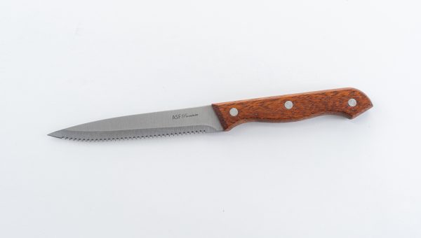 5" Steak Knife - 1.5mm thickness 12 pcs (Blade: 3CR13 Stainless Steel, Taper Grind, Hairline Finish. Handle: Hard Wood w/3 SS Rivets, Full Tang) - Image 2