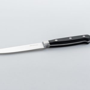5" steak knife-2.0mm thickness 12 pcs (Blade: 3CR13 Stainless Steel, Taper Grind, Hairline Finished. Handle:Black Wood w/3 SS Rivets, Full Tang.)