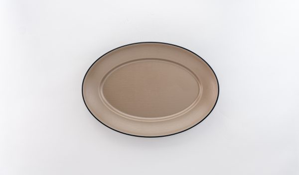 Shallow Oval Bowl Matt 12" Beige & Black 12 pcs - Image 2