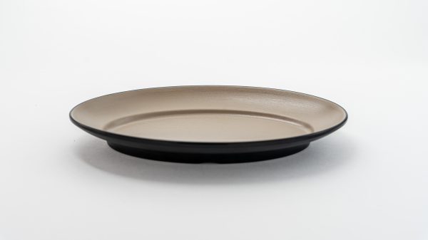 Shallow Oval Bowl Matt 12" Beige & Black 12 pcs