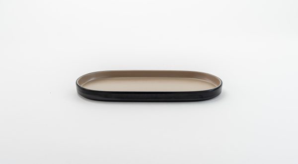 Oval Plate Matt 9" Beige & Black 12 pcs