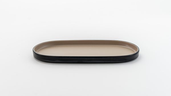 Oval Plate Matt 10.25'' Beige & Black 12 pcs